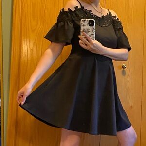 One-of-a-kind Lace Detail Black Off-Shoulder Fit n Flare Dress
